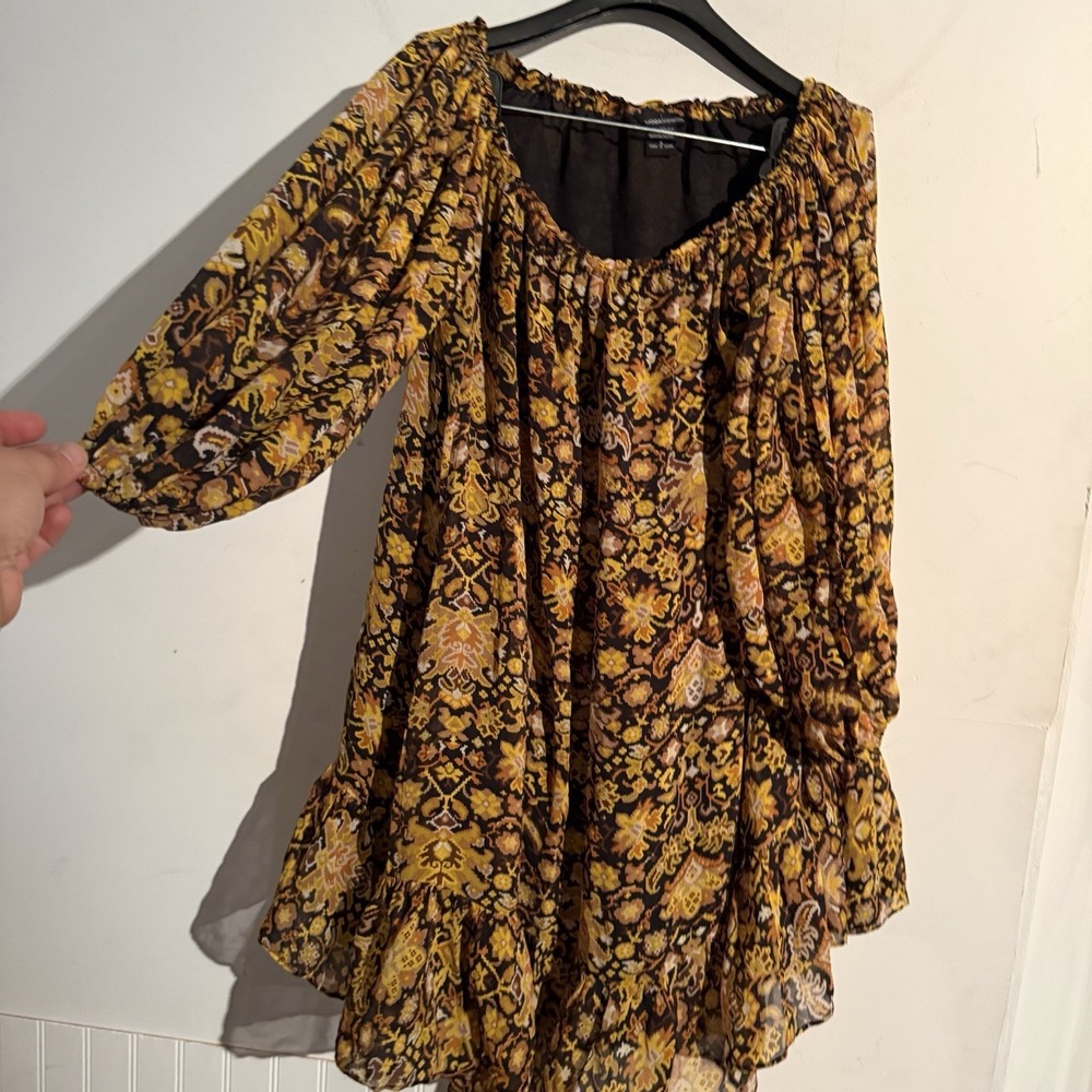 Moda International Small Silk Baby Doll Dress Boho Ruffle Tiered Floral Travel‎